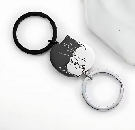 Cuddling Cats Matching Keychain