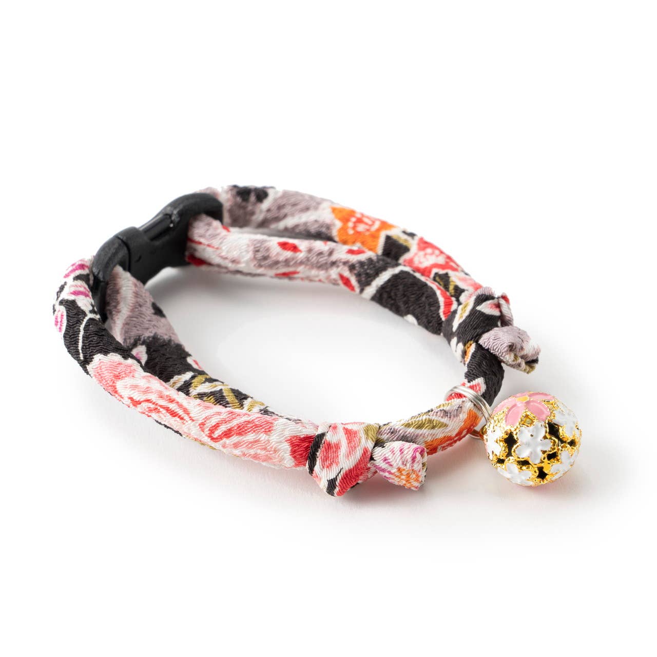 Chirimen Sakura Cat Collar (Black)
